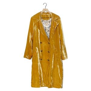 Free People golden yellow soho velvet long jacket trench coat S oversized boho
